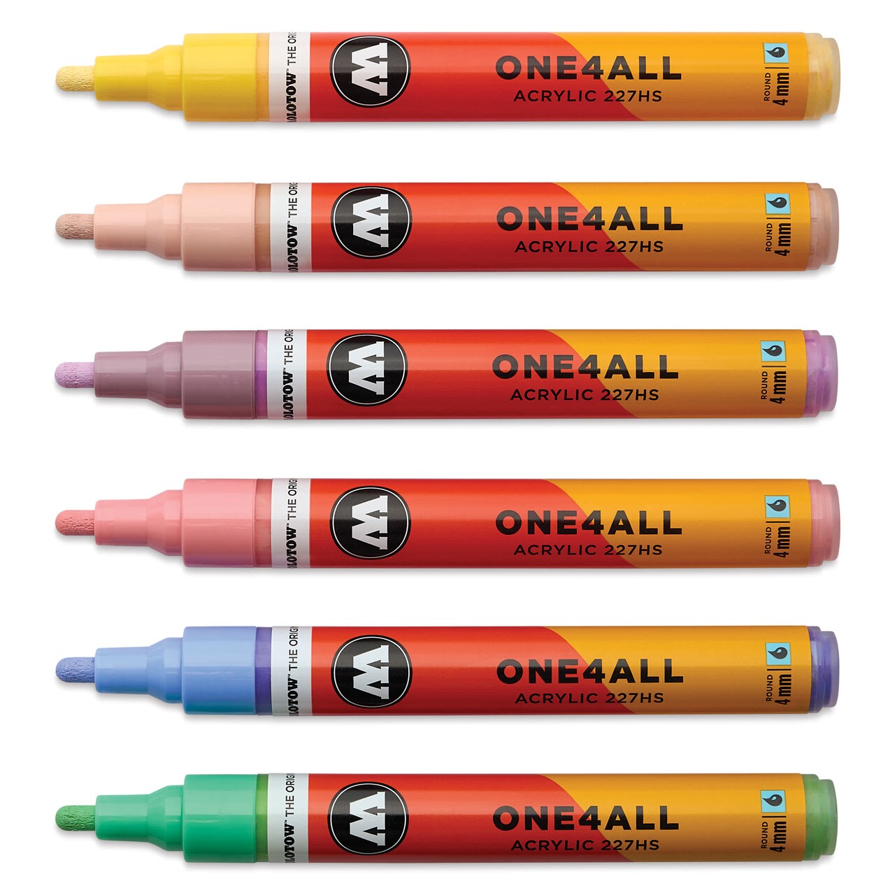 Molotow One4All Acrylic Markers - Set of 6, Pastel Classic Colors, 4 mm
